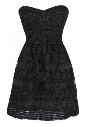 Dolled Up Textured Strapless Dress in Black 